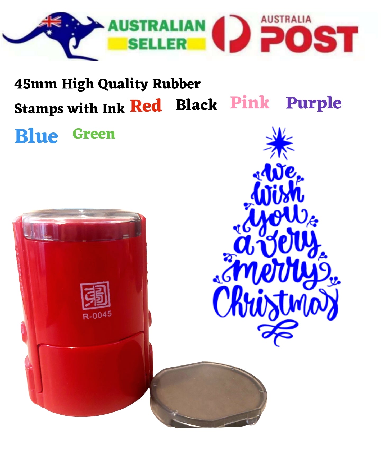 Custom Personalized Christmas Santa Rubber Stamp North Pole Tree Gift 45mm Round