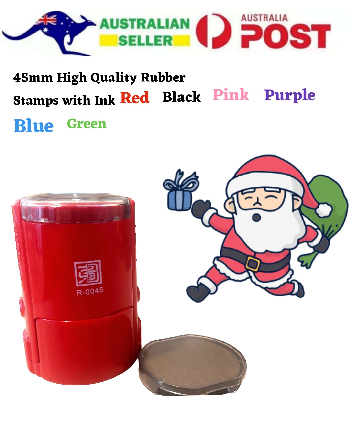 Custom Personalized Christmas Santa Rubber Stamp North Pole Tree Gift 45mm Round