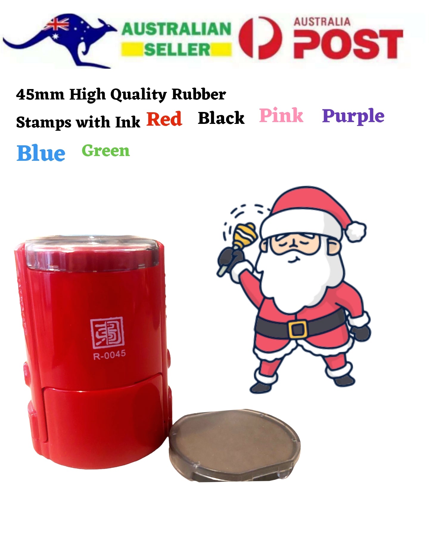 Custom Personalized Christmas Santa Rubber Stamp North Pole Tree Gift 45mm Round