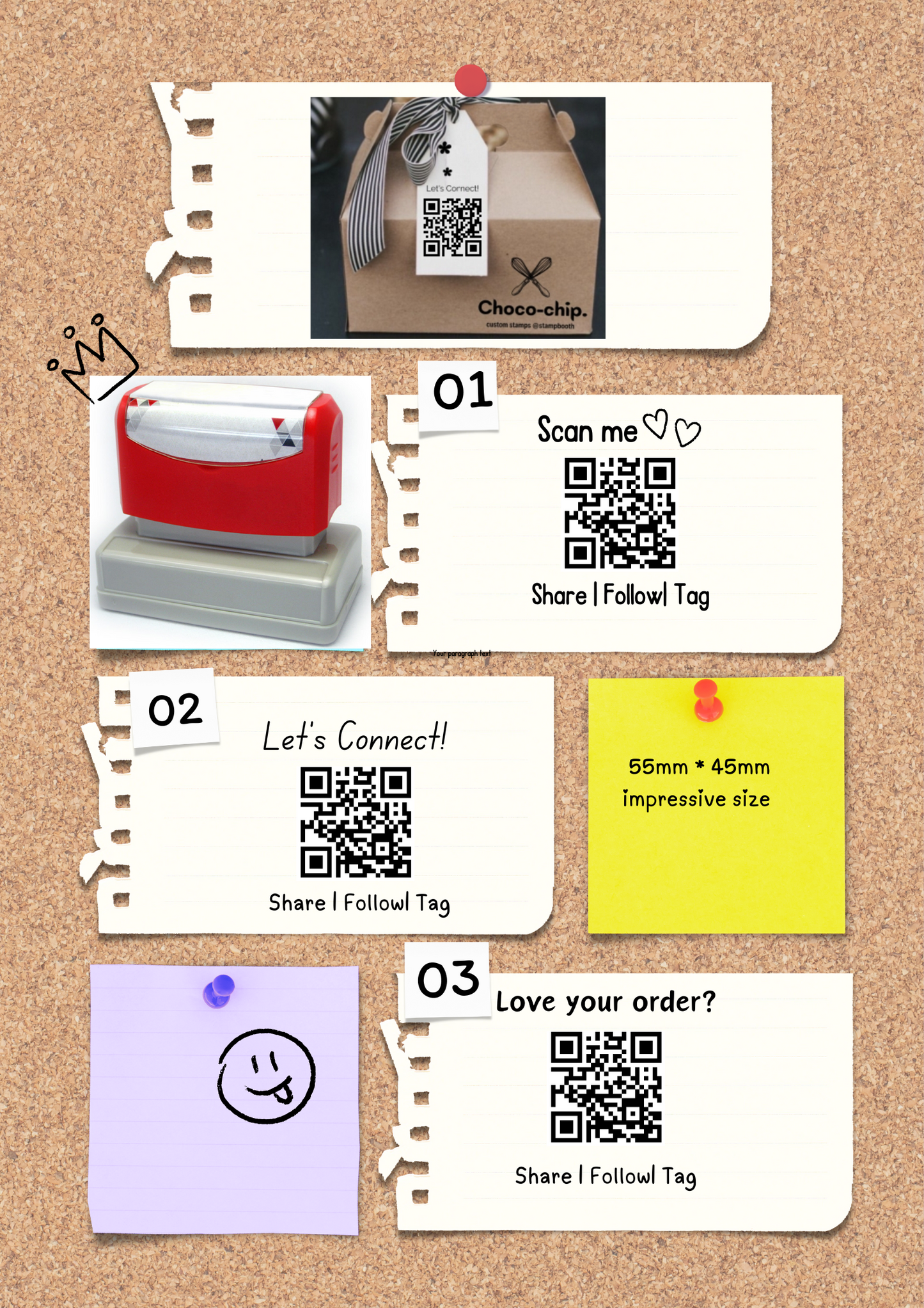 Local Business Self Inking Stamp QR Code Personalized Stamp Social Media Stamp Instagram Stamp Business Packaging Supplies 55mm*45mm