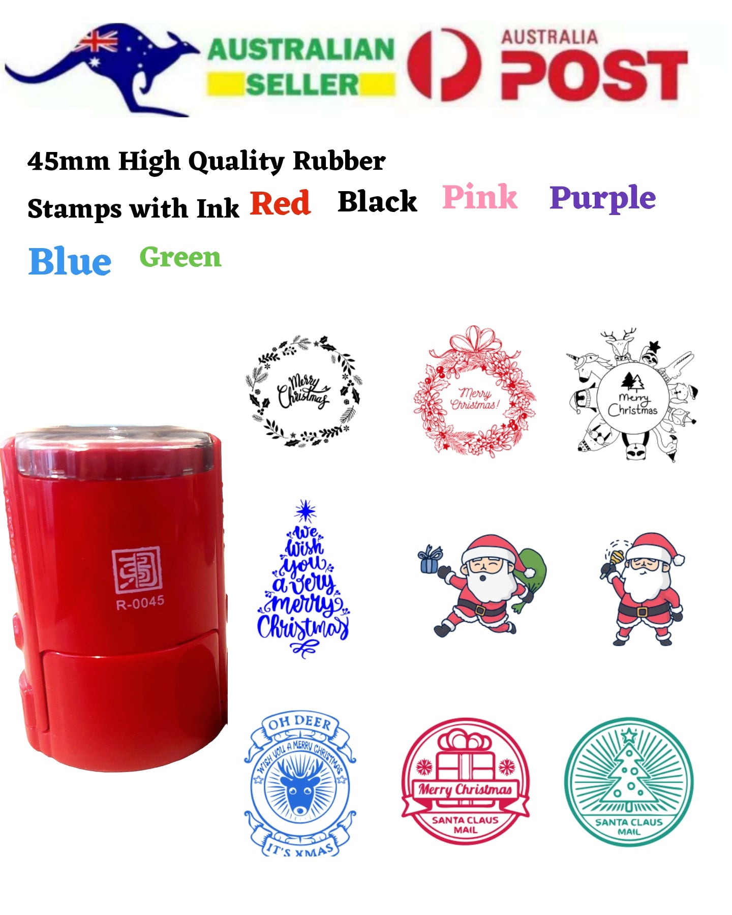 Custom Personalized Christmas Santa Rubber Stamp North Pole Tree Gift 45mm Round