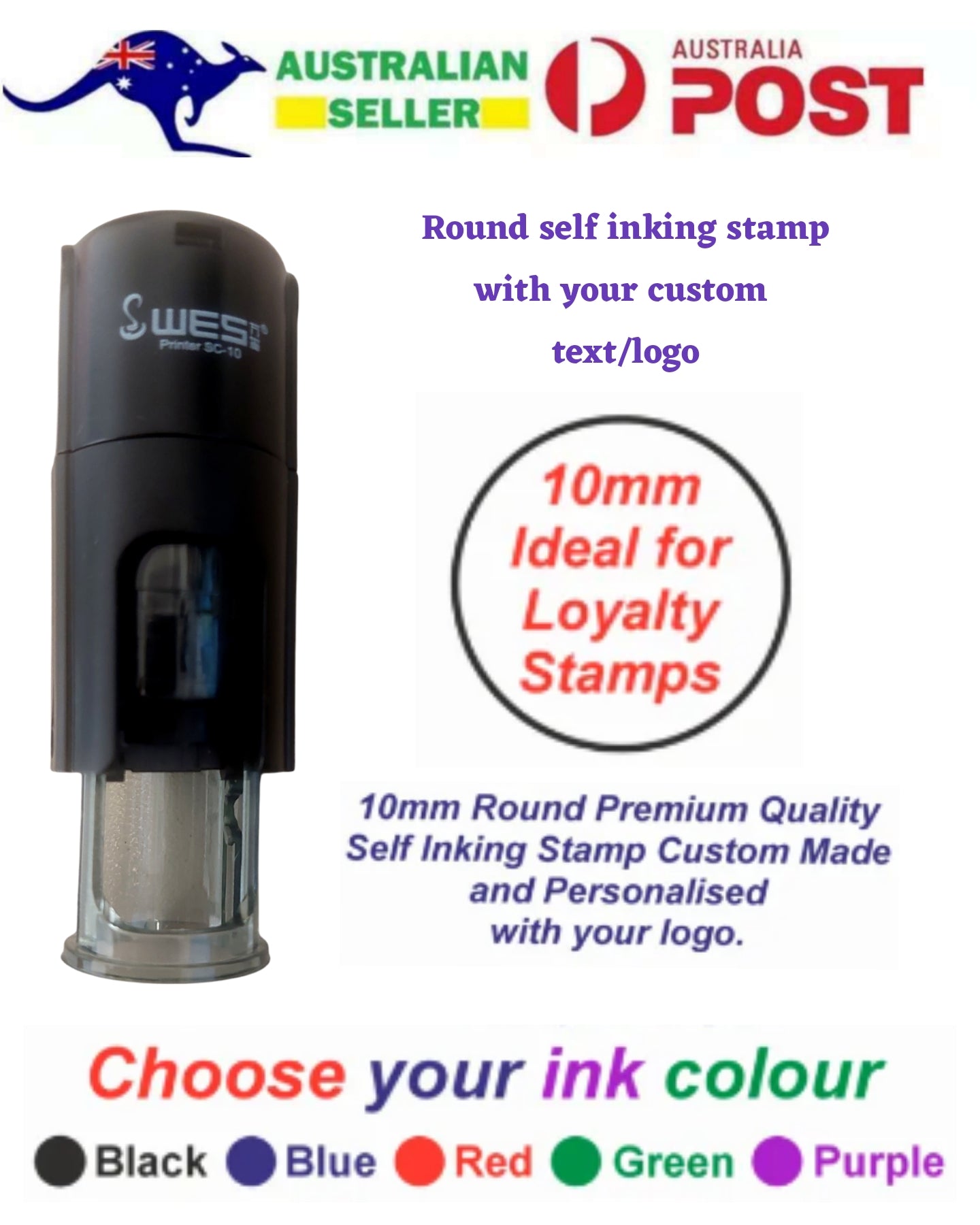 Custom 10mm round Loyalty Card Logo Self-Ink Rubber Stamp Business logo Business