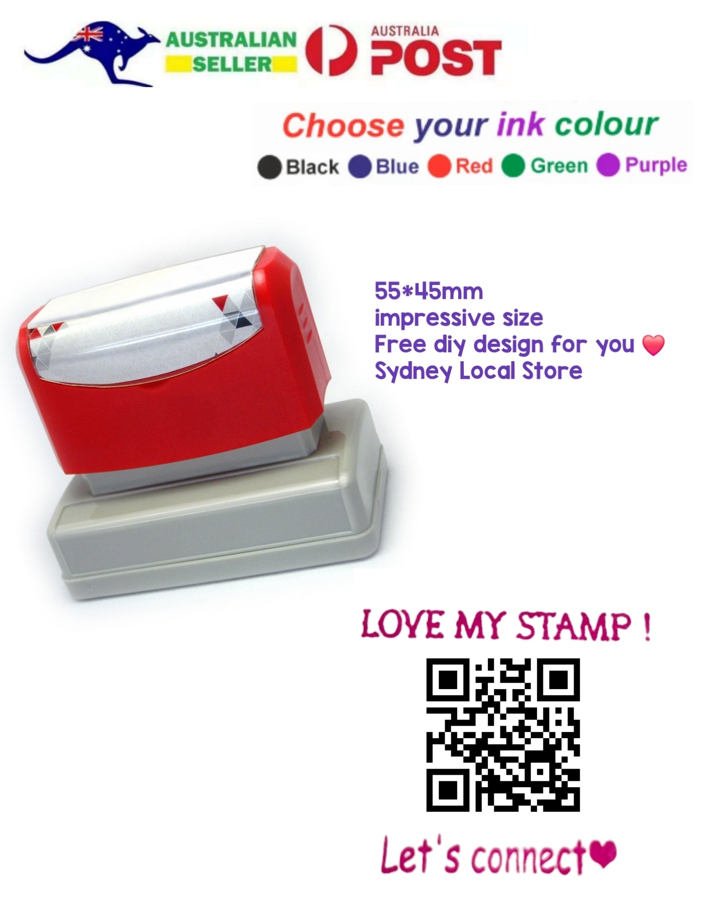 Local Business Self Inking Stamp QR Code Personalized Stamp Social Media Stamp Instagram Stamp Business Packaging Supplies 55mm*45mm