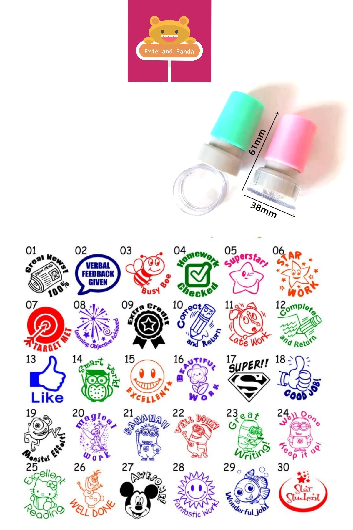 Peronalised Teacher Homework Feedback Custom Self-inking School Stamp 28mm Round