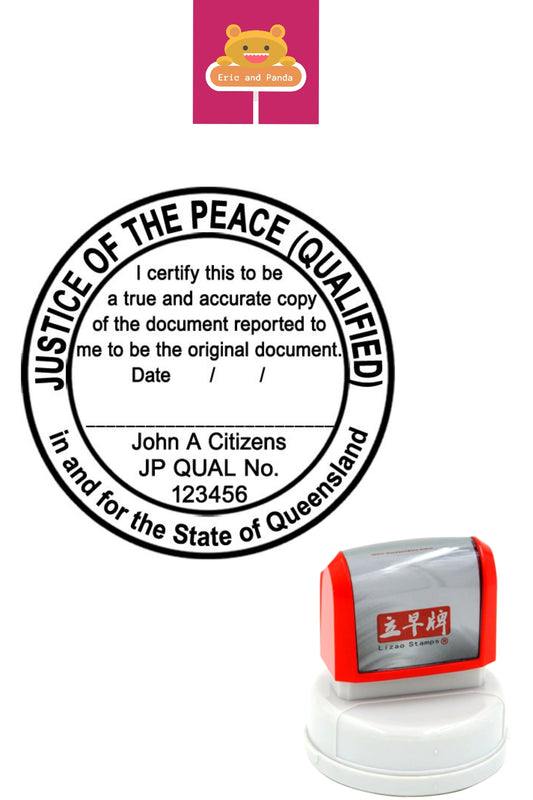 QLD JP JUSTICE OF THE PEACE Queensland Custom Stamp Self Inking Refillabe Large 48mm