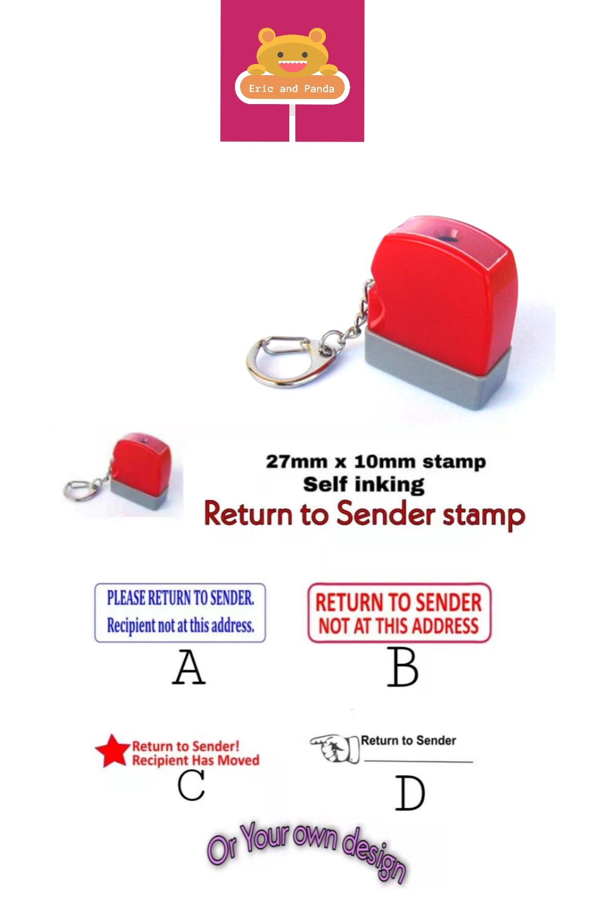 "RETURN TO SENDER" or Personalised Signature Flash Stamp Self Inking 10mmx27mm