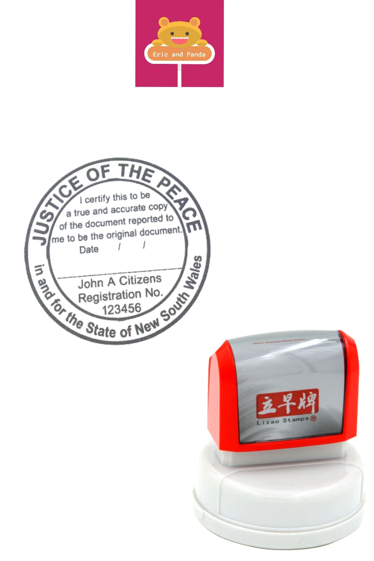 JP JUSTICE OF THE PEACE NSW Custom Flash Stamp Self Inking Refillable 48mm Large