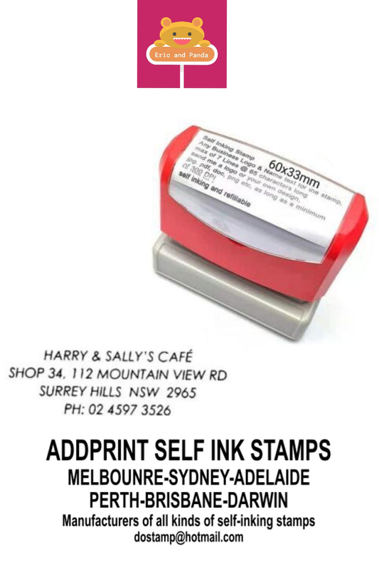 Personalised Self Inking Rubber Stamp Custom Business Name Address 60mm x 33mm